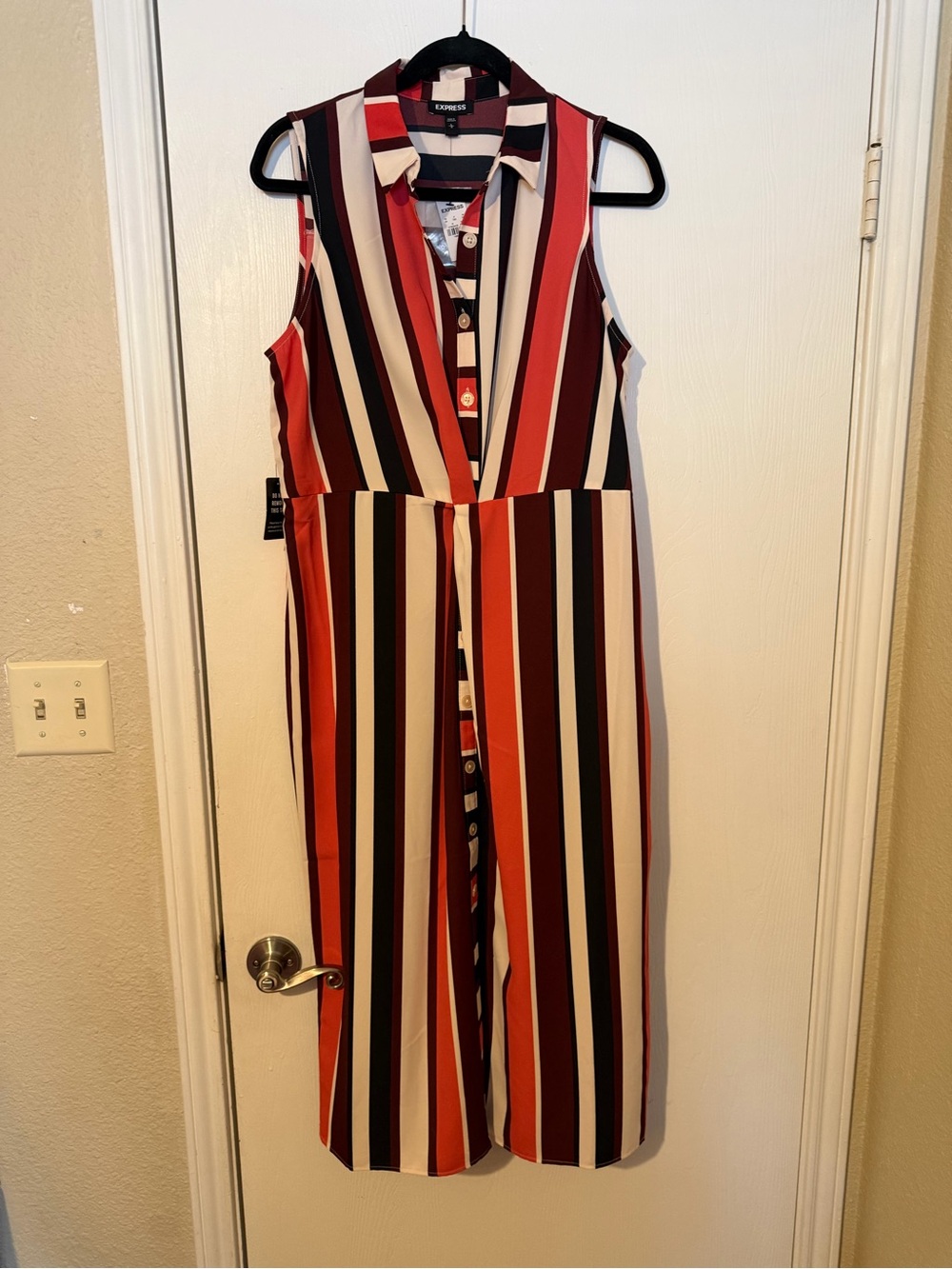 Express Sleeveless Collared Striped Button Midi Dress